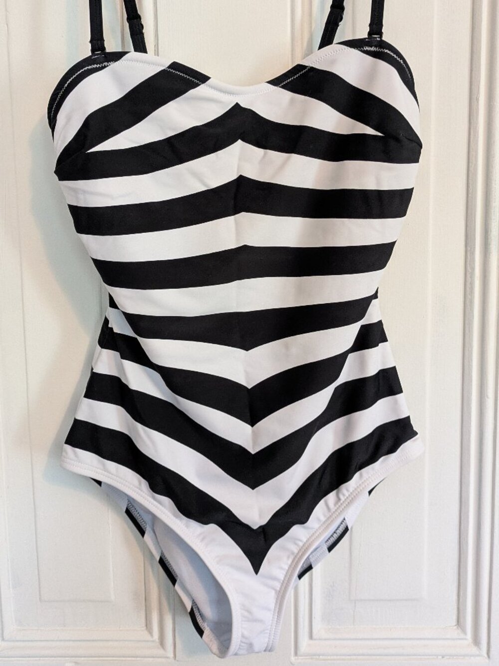 Barbie x Unique Vintage Black & White Stripe One Piece Bathing Suit Size M